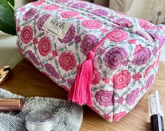Cotton Quilted Wash Bag | Waterproof WashBag | Block Printed Travel Bag | Makeup Bag | Toiletry Bag | Cosmetic bag | Self-Care Gift for Her