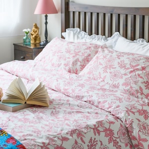 Floral Block Print Cotton Duvet Cover Set - Handmade Bedding