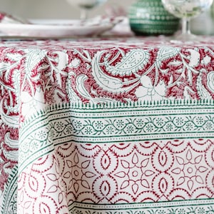 Tablecloth | Floral Block Print Tablecloth | Red Tablecloth | Rectangle Tablecloth | Gift for Home | Hostess Gift | Summer Tablecloth