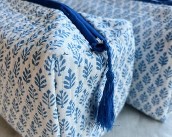 Cotton Quilted Wash Bag | Waterproof WashBag | Block Printed Travel Bag | Makeup Bag | Toiletry Bag | Cosmetic bag | Christmas Gift for Her
