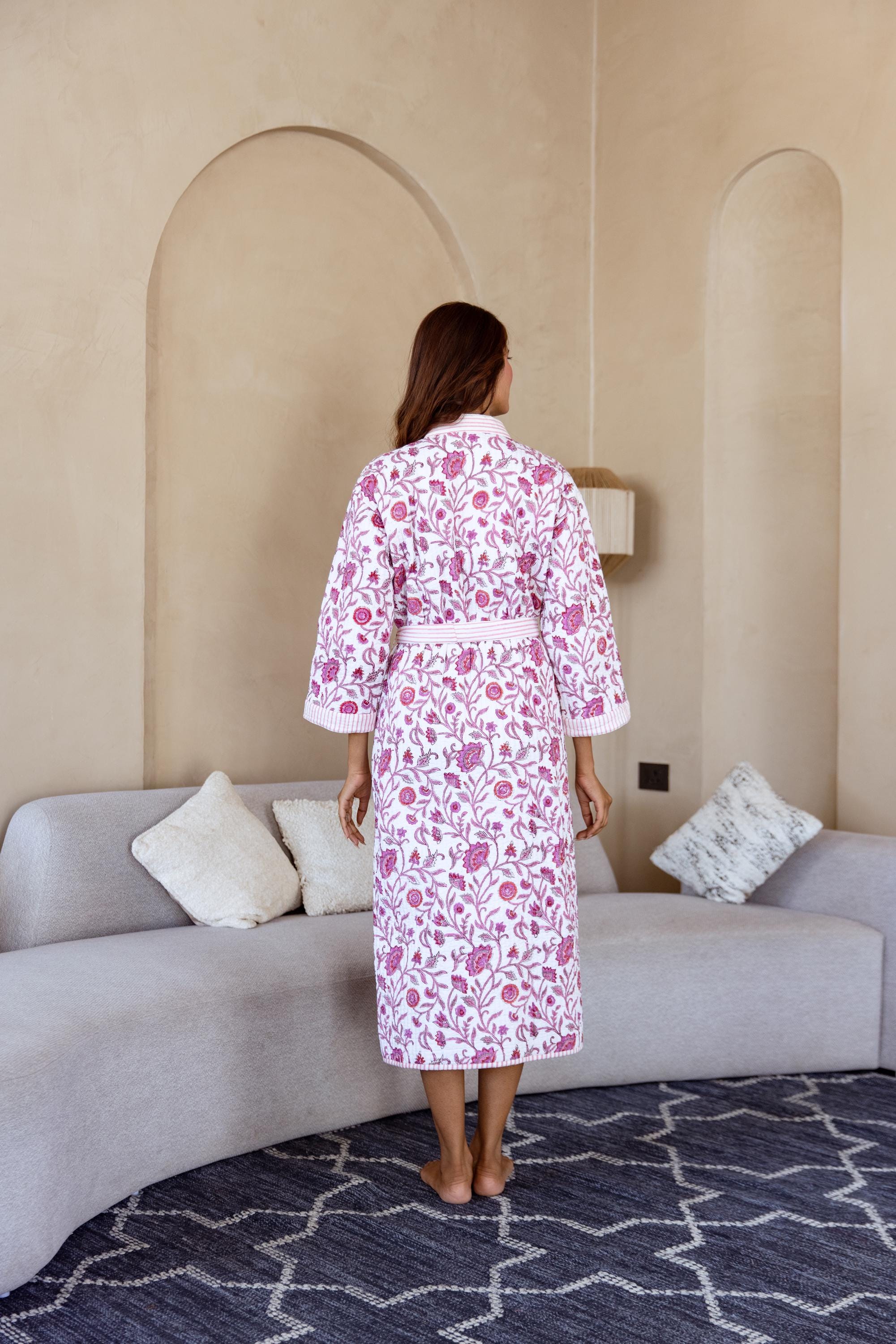 Luxury Quilted Robe, Winter Kimono Dressing Gown, Warm Loungewear ...