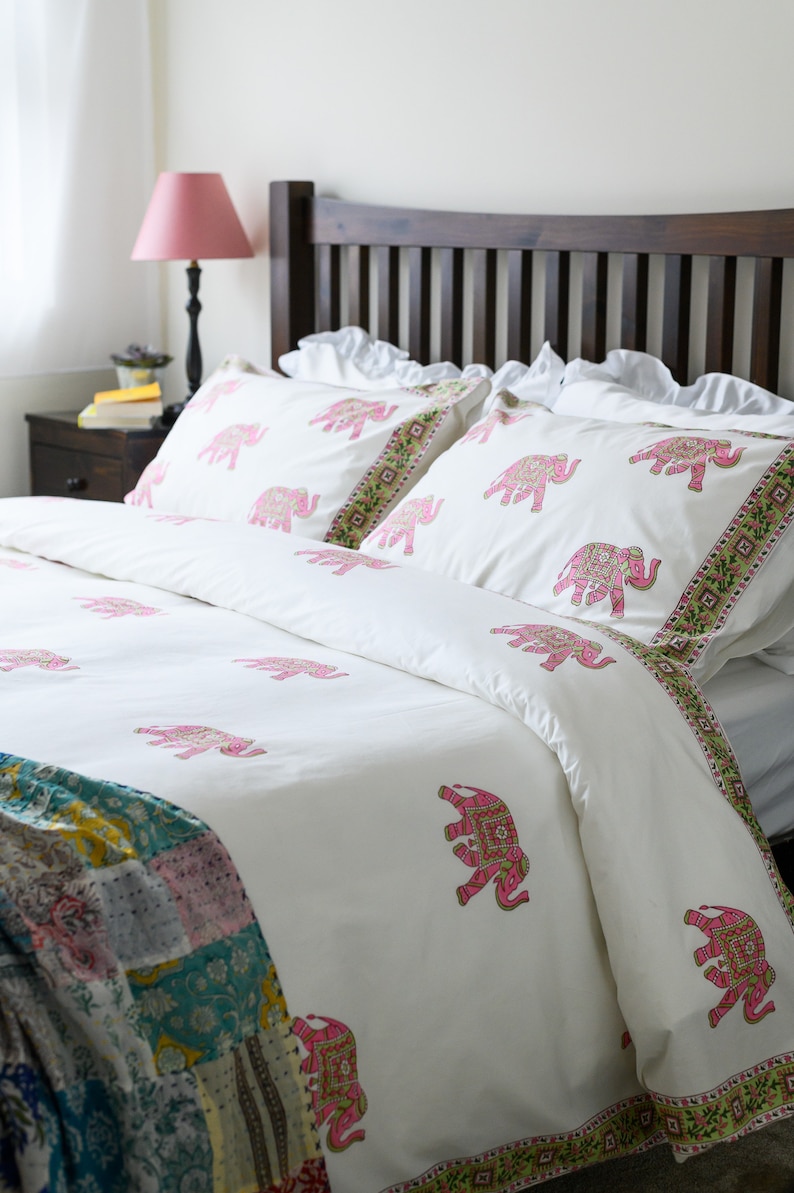 Block Print Duvet Set, Cotton Bedding, Indian Duvet, Comforter Cover Set, Duvet Set, Standard size pillow cases image 2