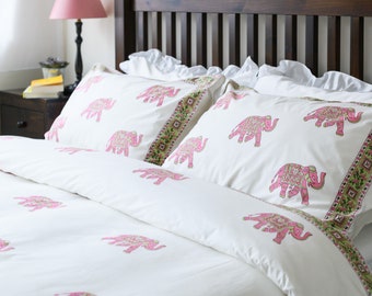 Block Print Duvet Set, Cotton Bedding, Indian Duvet, Comforter Cover Set, Duvet Set, Standard size pillow cases