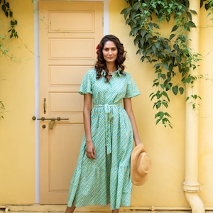 Cotton Block Printed Dress | Boho Dress | Floaty Dress | Cotton Midi Dress | Summer Dress | Summer Vacation Dress | Women Summer Dress