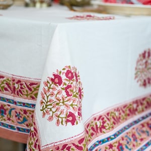 Mantel de algodón con estampado floral en bloques - Mantel rectangular de tela