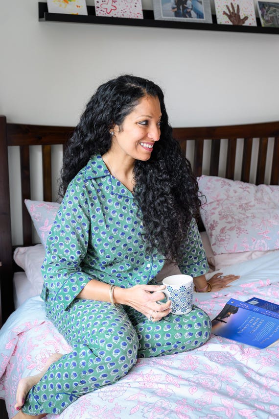 Cotton Pyjamas for Women, Long Cotton Pyjamas, Block Print Sleepwear, Floral PJ Set, Bridesmaid PJ Set, Christmas Pajamas, Gift for Her