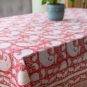 Tablecloth, Block Print Tablecloth, Floral Pattern, Christmas Tablecloth, Indian Hand Printed Rectangle Table Cover, Gift for Home image 1