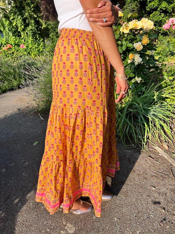 Cotton Skirt Orange Skirt Traditional Rustic Amber Tie Dye Cotton