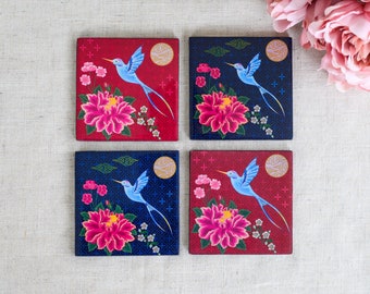 Set of 4 Drink Coasters, Hand Enamelled Coasters, Wooden Coasters, Birthday/Housewarming Gift, Gift for him, Father’s Day Gift