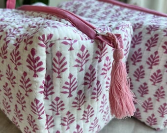 Cotton Quilted Wash Bag | Waterproof WashBag | Block Printed Travel Bag | Makeup Bag | Toiletry Bag | Cosmetic bag | Christmas Gift for Her