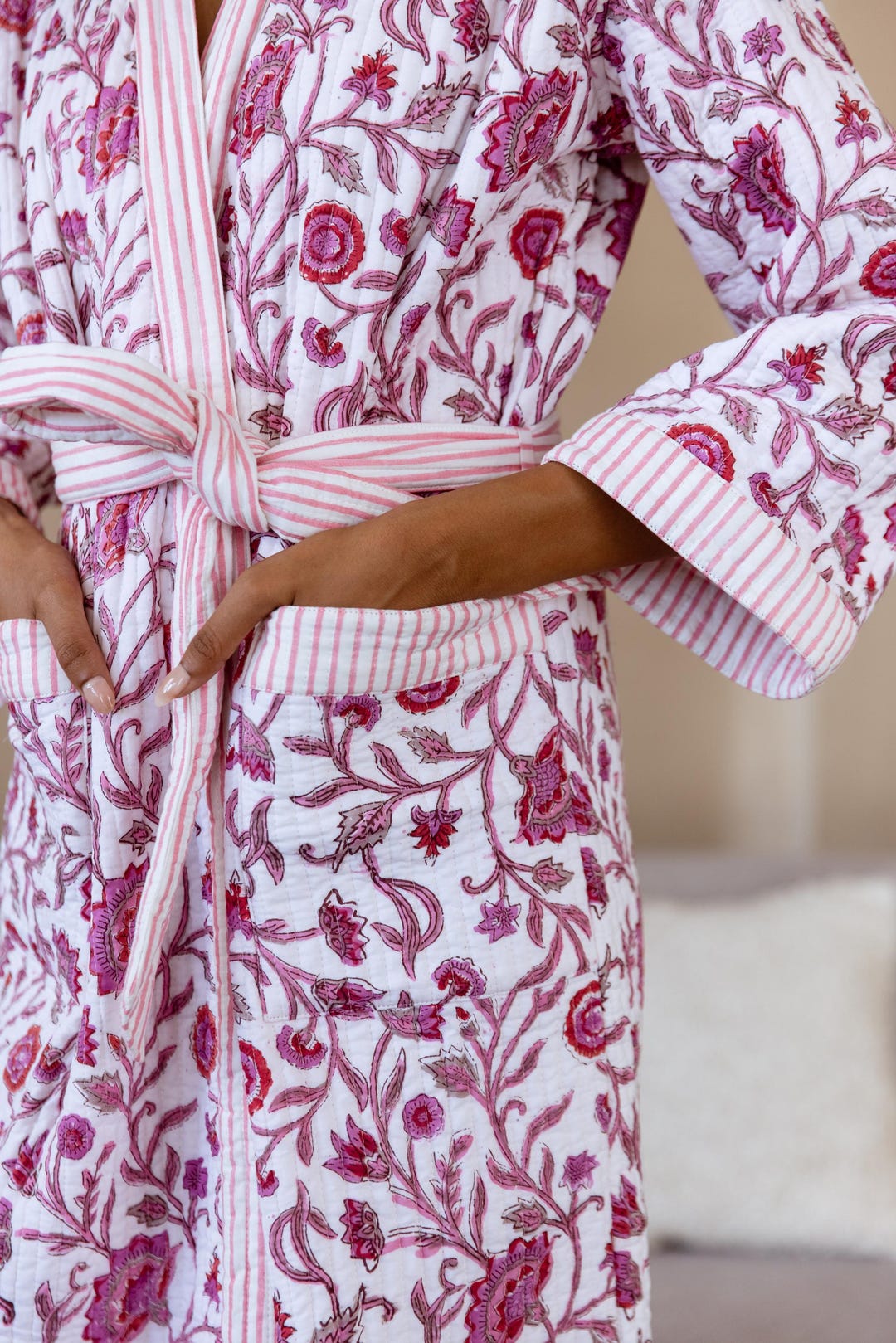 Luxury Quilted Robe, Winter Kimono Dressing Gown, Warm Loungewear ...
