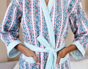 Luxury Quilted Robe, Winter Kimono Dressing Gown, Warm Loungewear, Christmas Dressing Gown, Cotton Robe, Christmas Gift for Mum