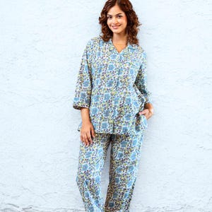 Cotton Pyjama Set | Womens Pyjamas | Block Printed Cotton Pajamas | Cotton Loungewear | Long PJ Set | Sleepwear | Christmas Gift Pajamas