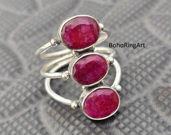 Robijnrode edelsteenring: handgemaakte 925 sterlingzilveren statementring