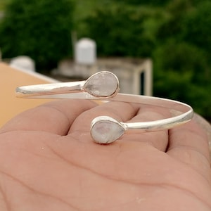Rainbow Moonstone Sterling Silver Bangle: Adjustable Boho Meditation Bracelet