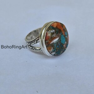 Oyster Copper Turquoise Ring: Handmade 925 Sterling Silver Boho Statement Ring