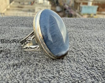 Blue Opal Gemstone, Statement, Handmade Jewelry, 925 Sterling Silver, Engagement Ring, Anniversary Gift