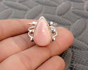 925 Sterling Silver, Pink Opal Gemstone, Statement, Handmade Jewelry, Wedding Ring, Engagement Ring