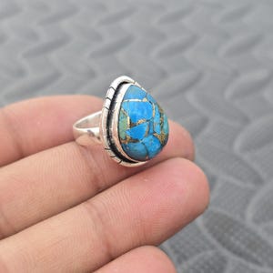 Blue Copper Turquoise Ring: Sterling Silver Boho Anniversary Jewelry