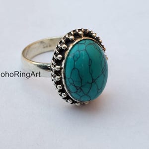 Handmade Turquoise Gemstone Ring: Sterling Silver Boho Statement