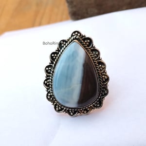 Blue Opal Gemstone Ring, Statement Ring, 925 Sterling Silver Ring, Handmade Opal Ring, Designer Ring, Opal Silver Ring, Gift For Wife
