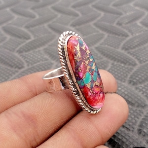 Sterling Silver Pink Oyster Turquoise Statement Ring, Boho Hippie Jewelry