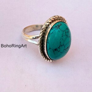 Boho Turquoise Ring: Oval Sterling Silver Statement Ring