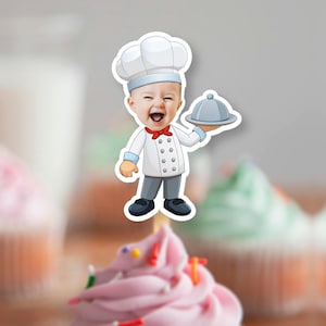 Topper per cupcake Chef Design File digitale stampabile, Topper per cupcake personalizzato, Download digitale di Topper per cupcake divertente