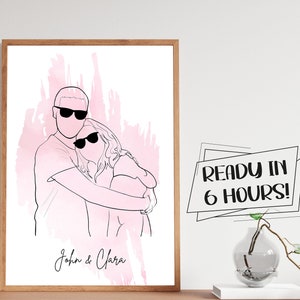 Unique Gift Custom Line Drawing, Gift For boyfriend, First Anniversary Gift, Faceless One Line Drawing, Personalized Wedding Gift image 1