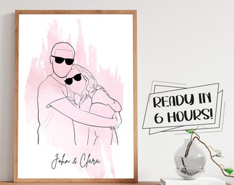 Regalo único Dibujo de línea personalizado, Regalo para novio, Regalo de primer aniversario, Dibujo de una línea sin rostro, Regalo de boda personalizado