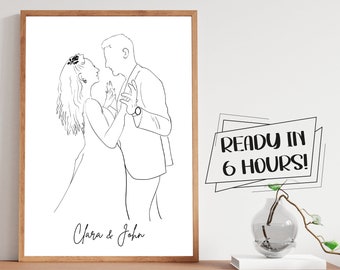 Cadeau de dernière minute, portrait de couple sans visage avec dessin au trait, cadeau d'anniversaire de mariage personnalisé, dessin au trait personnalisé, famille personnalisée