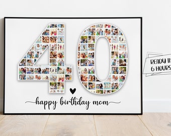 40. Geburtstag Fotocollage, Familienfotocollage, Individuelle Geschenke für Mama, Familiengeschenk, Zahlenfotocollage, Geschenke für Ihn, Geschenke für Sie