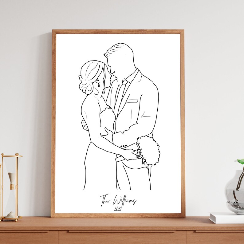 Unique Gift Custom Line Drawing, Gift For boyfriend, First Anniversary Gift, Faceless One Line Drawing, Personalized Wedding Gift image 8