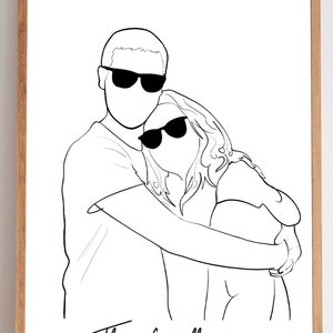 Unique Gift Custom Line Drawing, Gift For boyfriend, First Anniversary Gift, Faceless One Line Drawing, Personalized Wedding Gift image 2