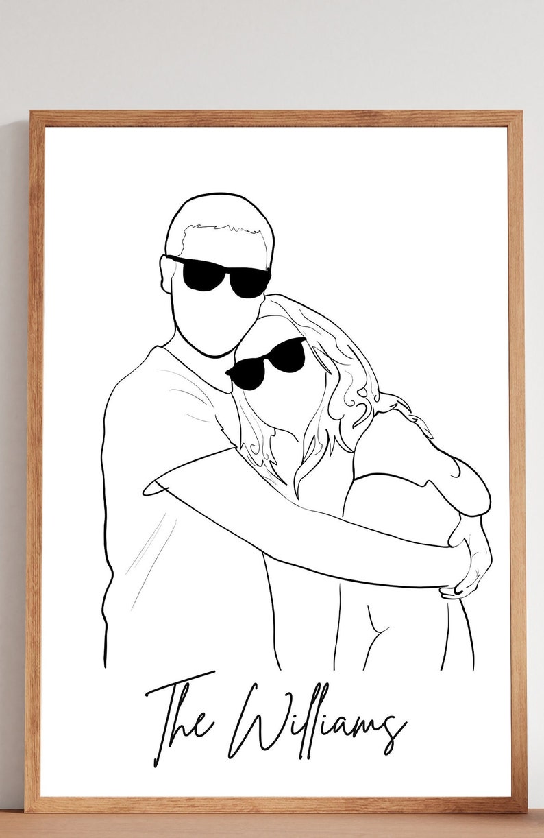Unique Gift Custom Line Drawing, Gift For boyfriend, First Anniversary Gift, Faceless One Line Drawing, Personalized Wedding Gift image 2