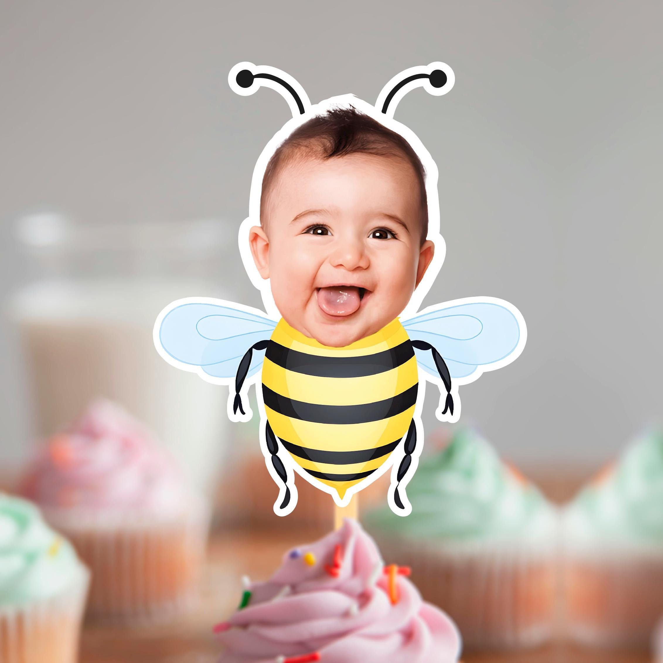 Cute Bee Cupcake Topper Custom Design Printable Digital File, Personalised Cupcake Topper, Funny Cupcake Topper Digital Download
