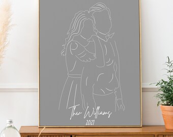 First Anniversary Gift, One Line Drawing, Wedding Custom Drawing Personalized, Line Art From Photo, Drawing for you, Digital File Printable