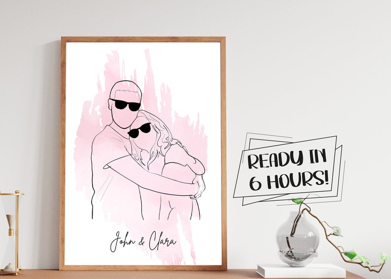 Unique Gift Custom Line Drawing, Gift For boyfriend, First Anniversary Gift, Faceless One Line Drawing, Personalized Wedding Gift image 1