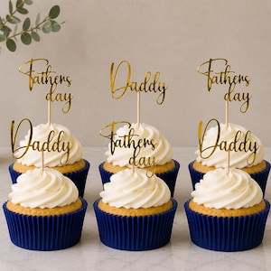 Father's Day Daddy Cupcake Toppers, Script Cake Decorations (Set of 6)