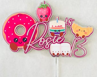 Personalized Jellycat Style Cake Topper: Hot Pink & Silver Glitter