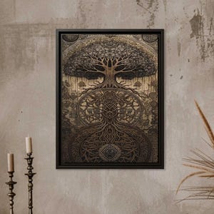 Framed Tree of Life Canvas Print: Medieval Yggdrasil Wall Art