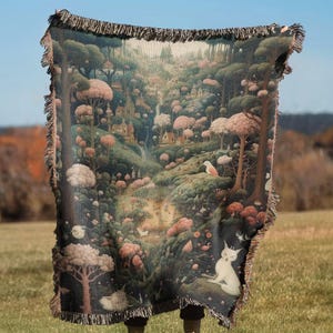 Fairytale Forest Woven Throw Blanket | Fairycore Fantasy Wall Hanging Tapestry Decor | Sofa Bed Cover - Ideal Cotton Gift