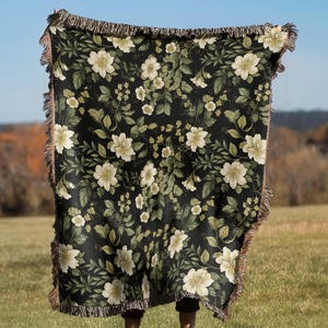 Geweven deken Cottagecore met bloemen: vintage millefleurs katoenen plaid