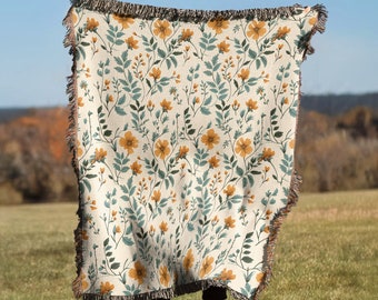 Vintage Floral Flowers Throw Blanket Tapestry | Cottagecore Woven Rug Wall Hanging Sofa Bed Cover Decor - 100% Cotton Gift For Her