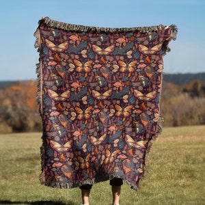 Bloemen Fairycore Mottendeken | Botanisch geweven tapijt | Hoes slaapbank Goblincore - katoenen bedkamerdecoratie Gift Witchy Lover