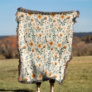 Vintage Floral Flowers Throw Blanket Tapestry | Cottagecore Woven Rug Wall Hanging Sofa Bed Cover Decor - 100% Cotton Gift For Her