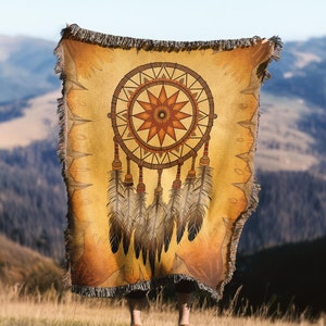 Native Dreamcatcher Rug Throw Blanket | Indigenous Woven Wall Hanging Art Decor Sofa Bed Cover - 100% Cotton