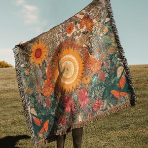 Cottagecore-deken met bloemenmandaladeken | Boho vintage geweven vloerkleed muurhangende slaapbank hoes decor - katoenen hippie cadeau voor haar