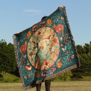 Cozy Floral Mandala Woven Throw Blanket | Cottagecore Wall Hanging Decor | Sofa Bed Cover - Ideal Cotton Gift for Her