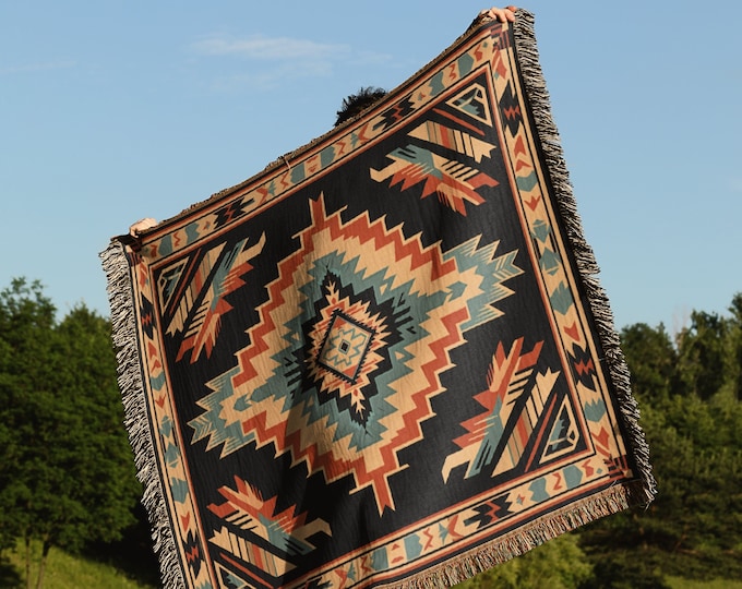 Western Aztec Rug Throw Blanket Woven Wall Hanging Decor Sofa Bed Cover - 100% Cotton Gift